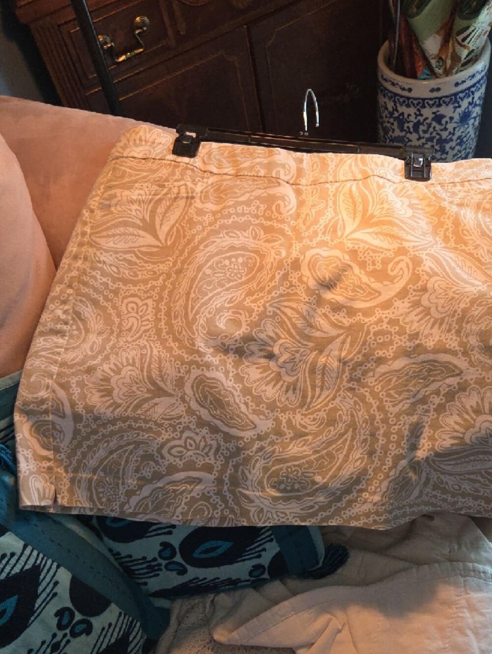 croft & barrow Beige and White Paisley A-Line Skirt
